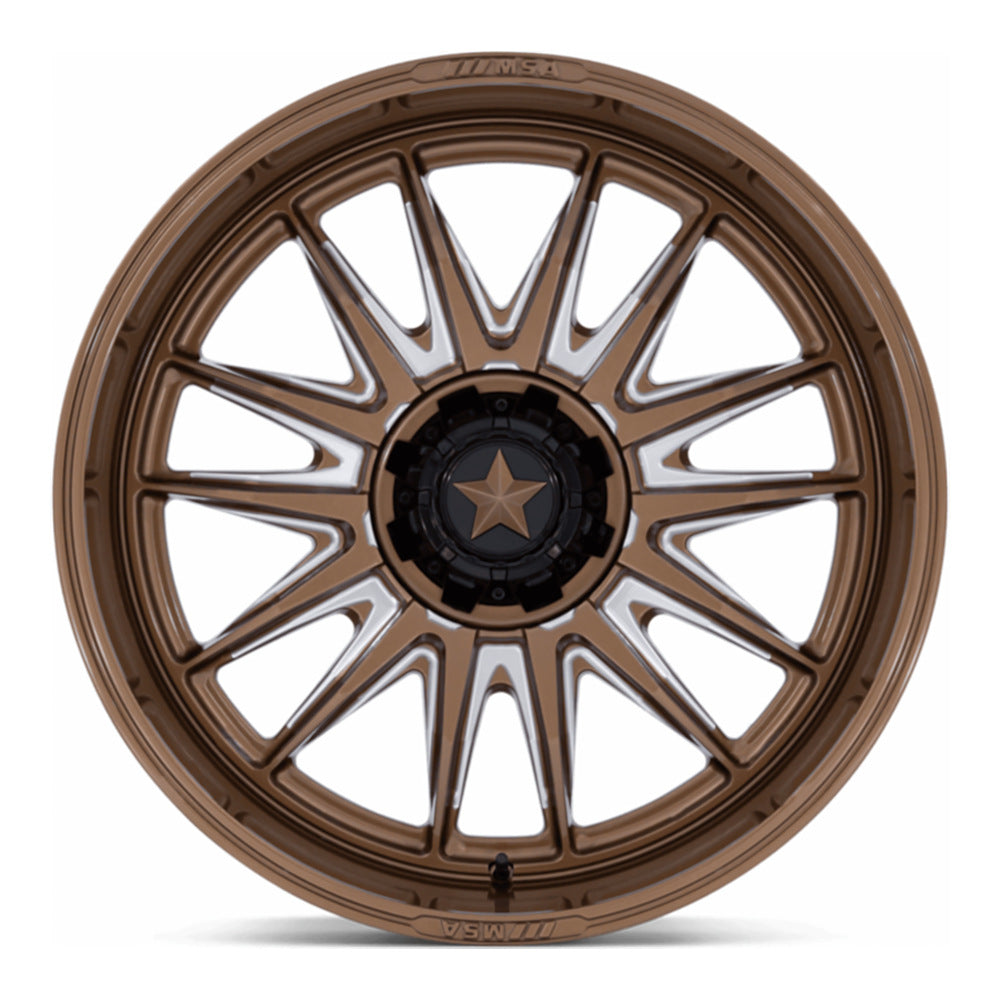 MSA Commander M55 UTV wheel in gloss bronze milled, straight-on face view