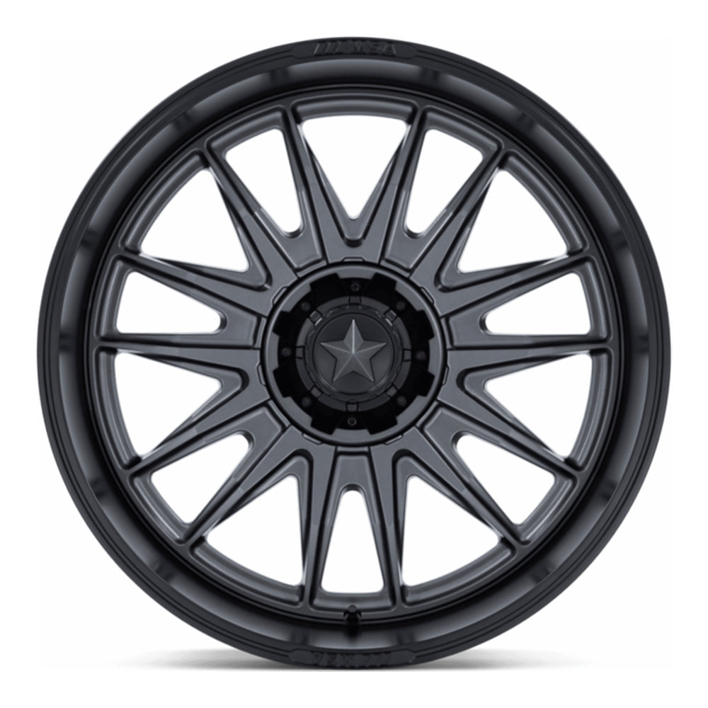 MSA Commander (M55) UTV wheel in matte gunmetal with matte black lip, straight-on face view