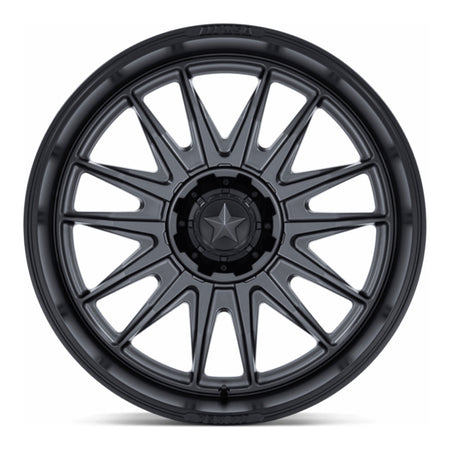 MSA Commander (M55) UTV wheel in matte gunmetal with matte black lip, straight-on face view