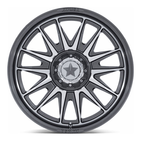 MSA Commander (M55) UTV wheel in platinum with machined face, straight-on face view