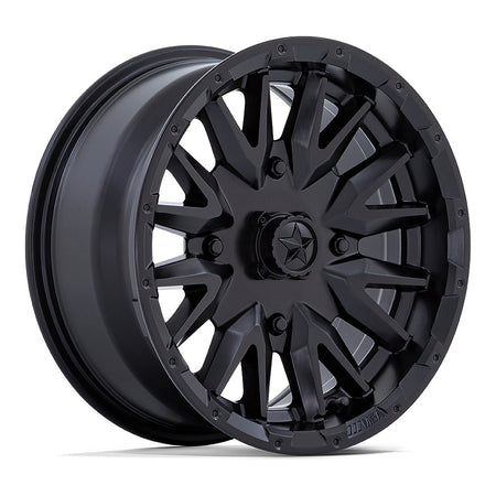 MSA Creed M49 UTV wheel in matte black, angled front view