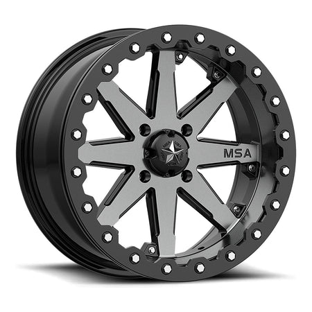 MSA Lok Beadlock M21 UTV wheel in charcoal tint, angled front view