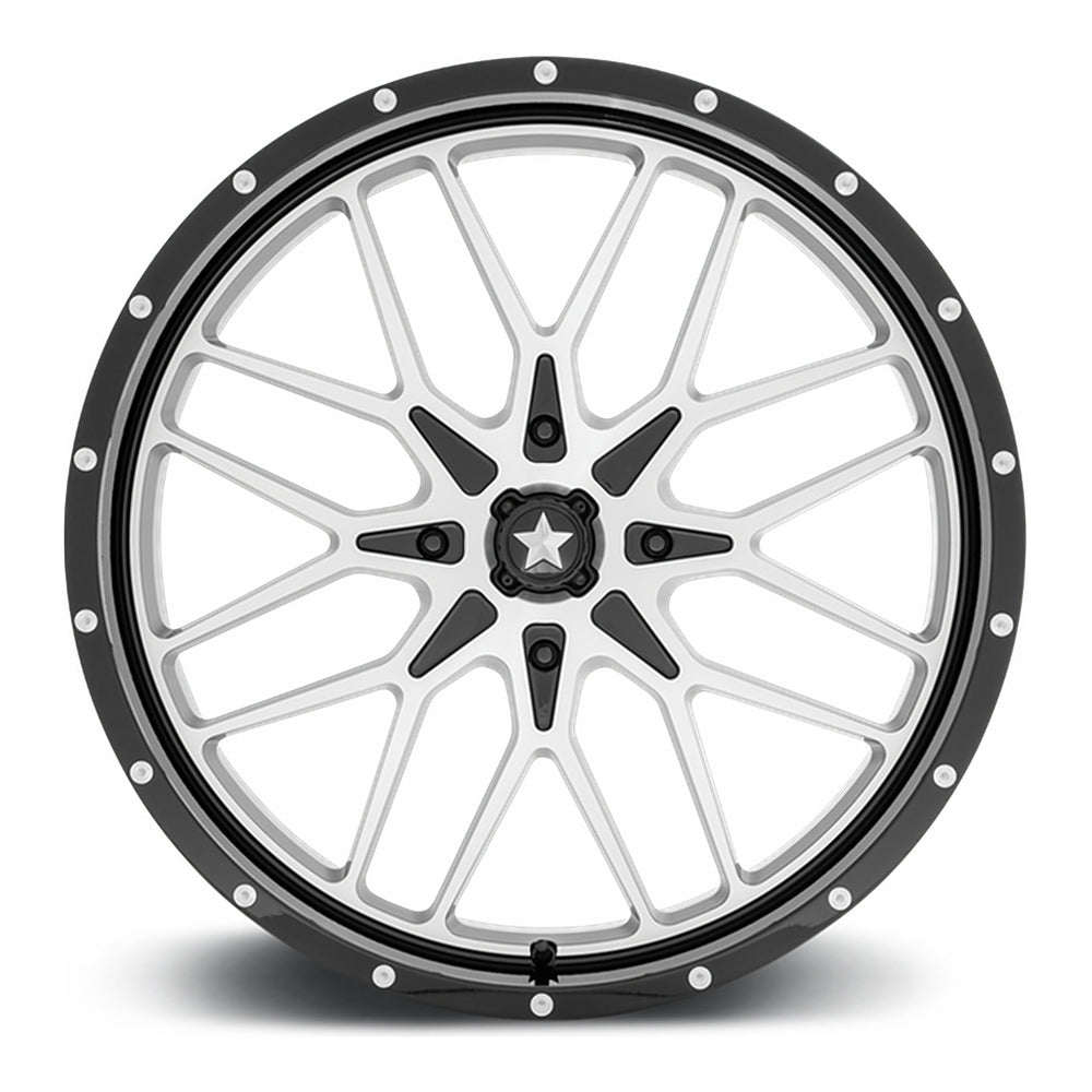 MSA Portal (M45) UTV wheel in gloss black machined, straight-on face view