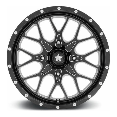 MSA Portal (M45) UTV wheel in gloss black milled, straight-on face view