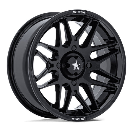 MSA Radar M52 UTV wheel in gloss black, angled front view