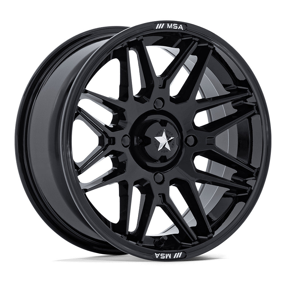 MSA Radar (M52) UTV wheel in gloss black, angled front view