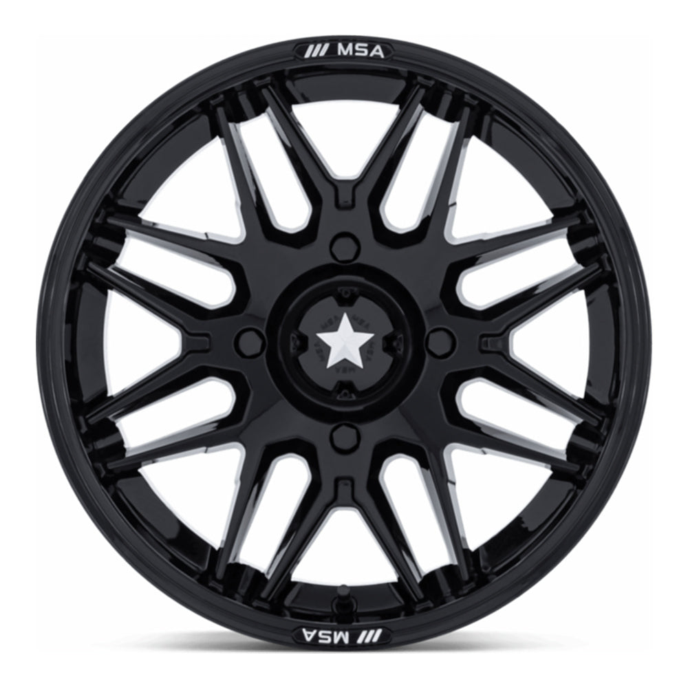 MSA Radar (M52) UTV wheel in gloss black, straight-on face view