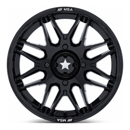 MSA Radar M52 UTV wheel in gloss black, straight-on face view