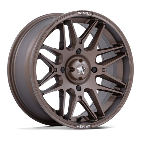 MSA Radar (M52) UTV wheel in matte bronze, angled front view