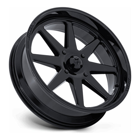 MSA Spark M54 UTV wheel in gloss black, side angle showing the barrel and lip