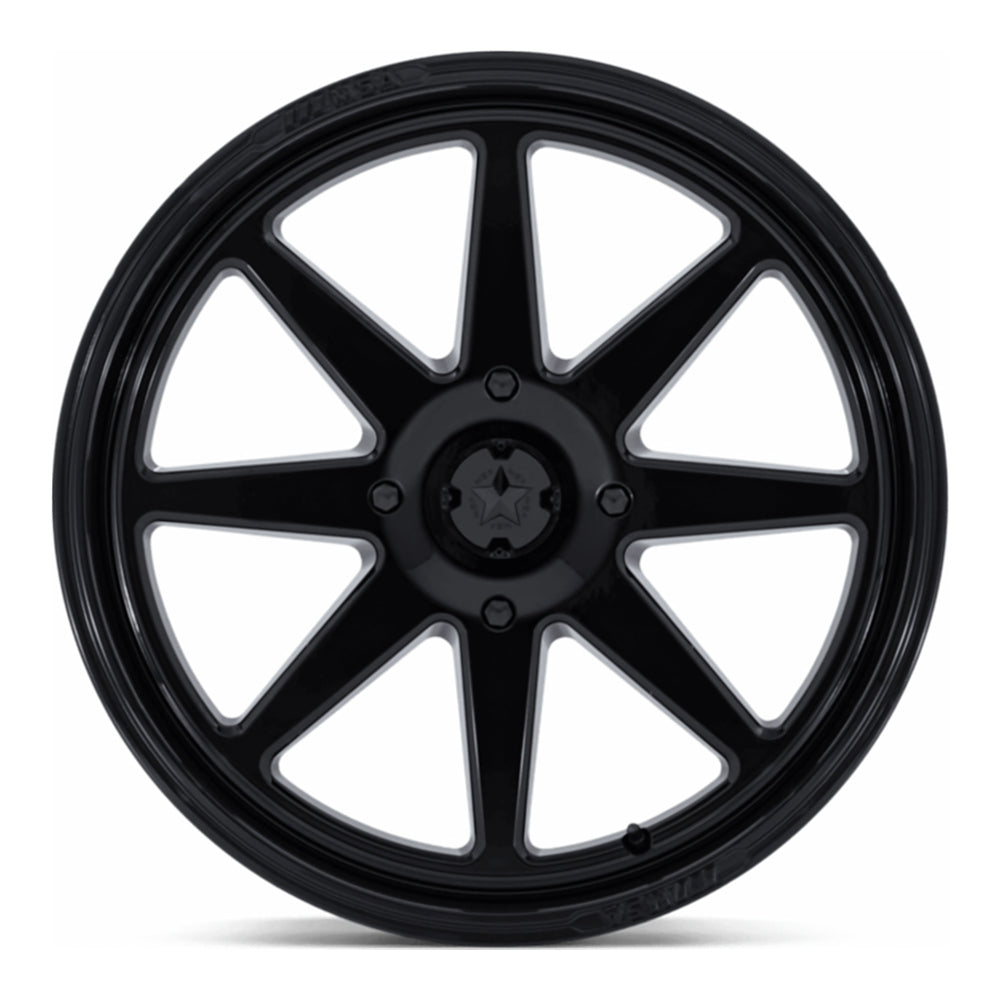 MSA Spark M54 UTV wheel in gloss black, straight-on face view