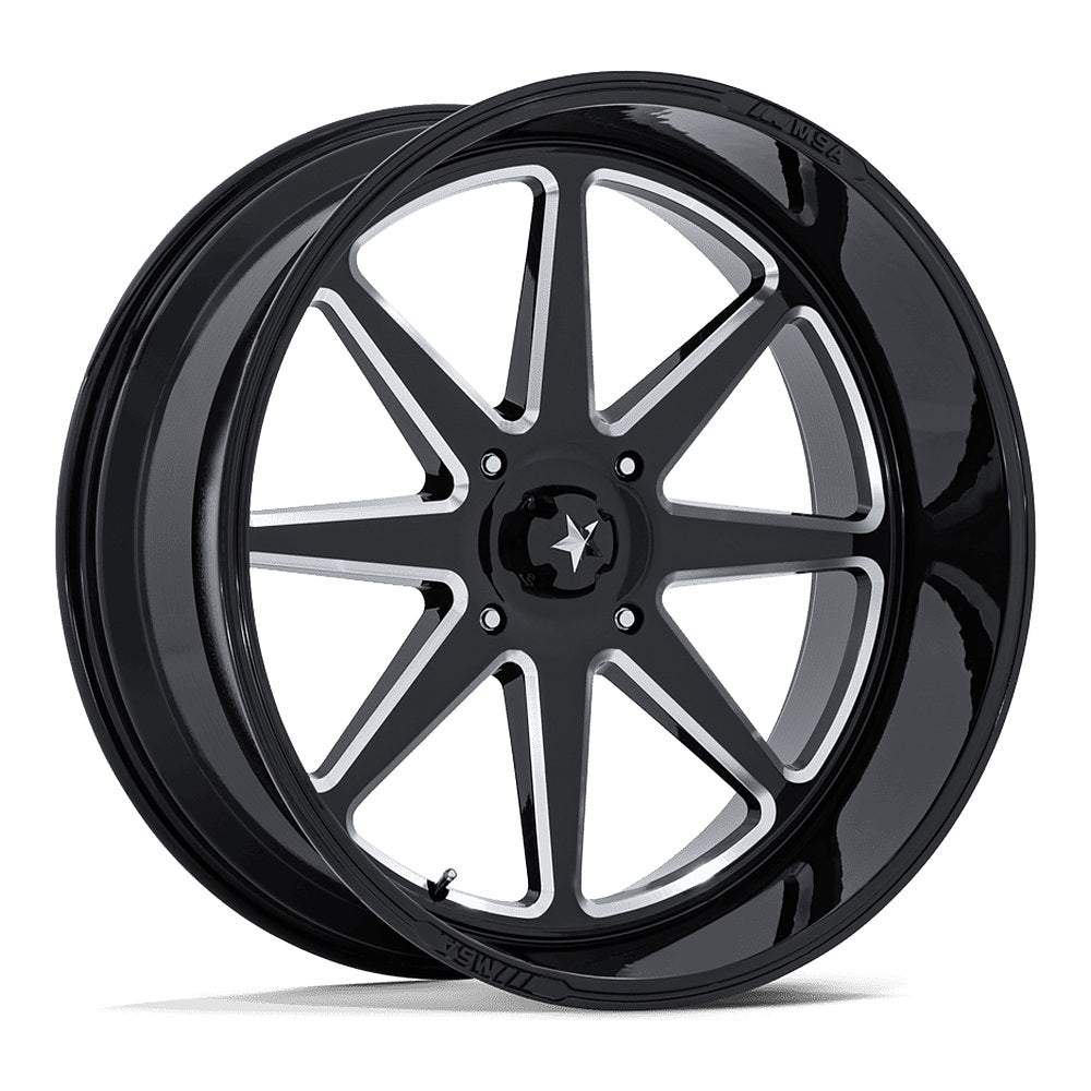 MSA Spark (M54) UTV wheel in gloss black milled, angled front view