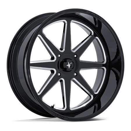 MSA Spark M54 UTV wheel in gloss black milled, angled front view