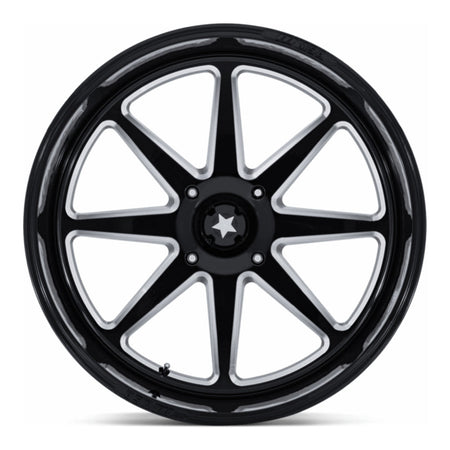 MSA Spark (M54) UTV wheel in gloss black milled, straight-on face view