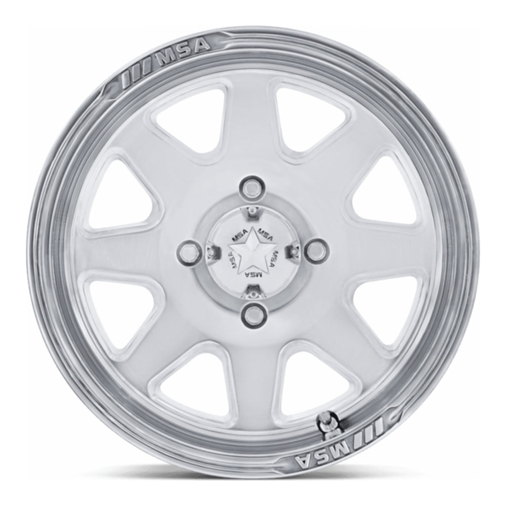 MSA Spark (M54) UTV wheel in polished, straight-on face view