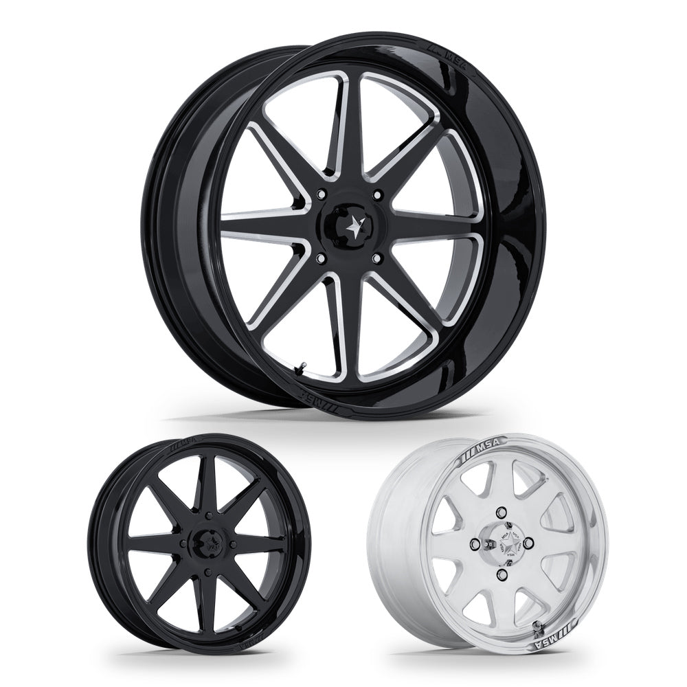 MSA Spark (M54) UTV wheel in every finish: gloss black milled, gloss black and polished
