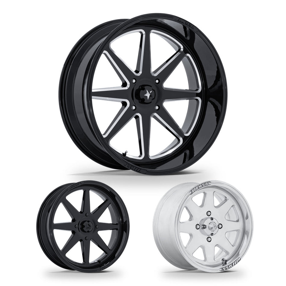 MSA Spark (M54) UTV wheel in every finish: gloss black milled, gloss black and polished