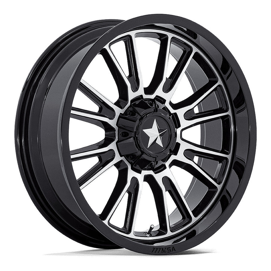 MSA Thunderlips (M51) UTV wheel in gloss black machined, angled front view