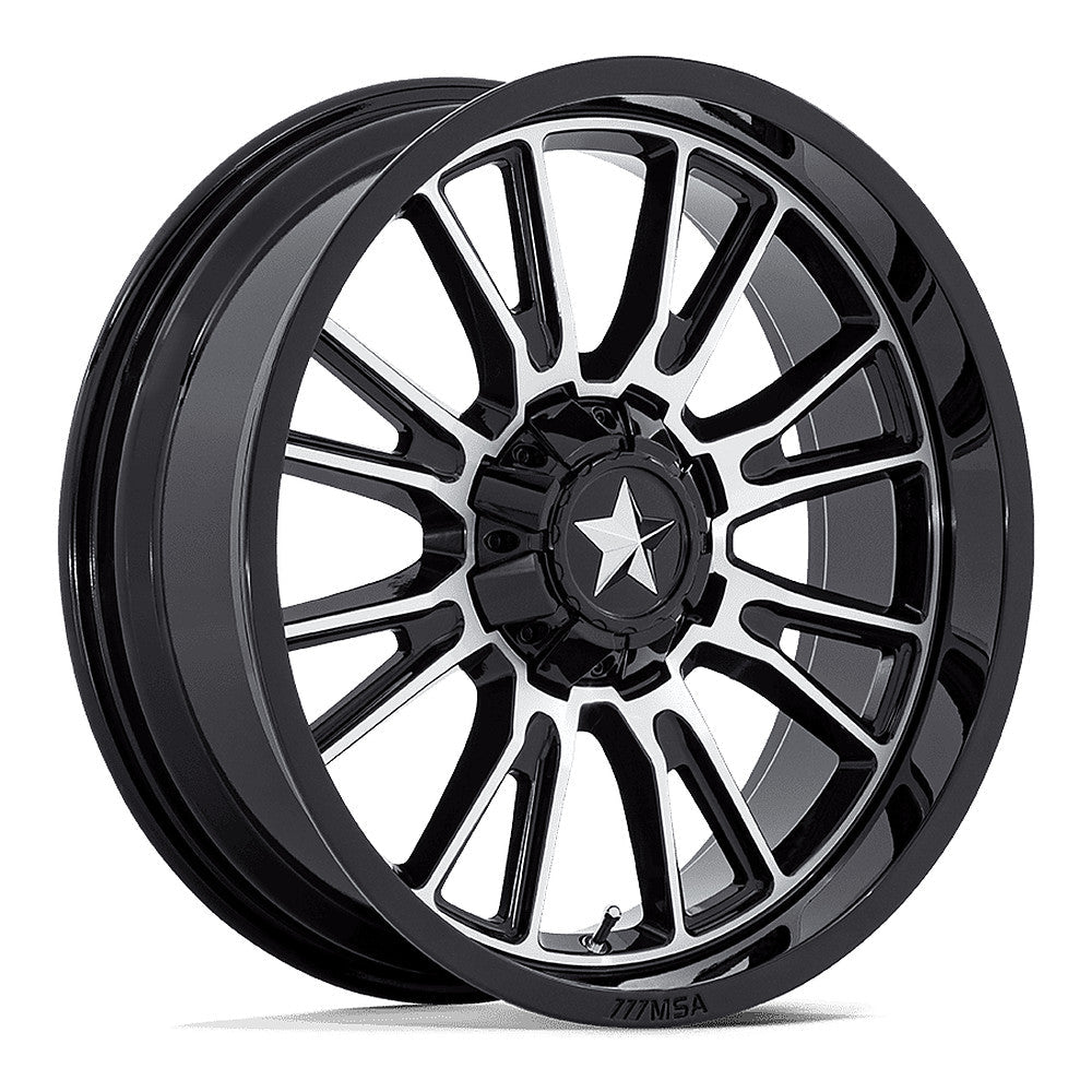 MSA Thunderlips M51 UTV wheel in gloss black machined, angled front view