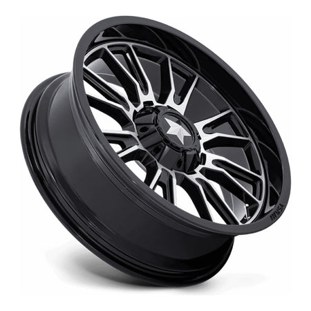 MSA Thunderlips M51 UTV wheel in gloss black machined, side angle showing the barrel and lip