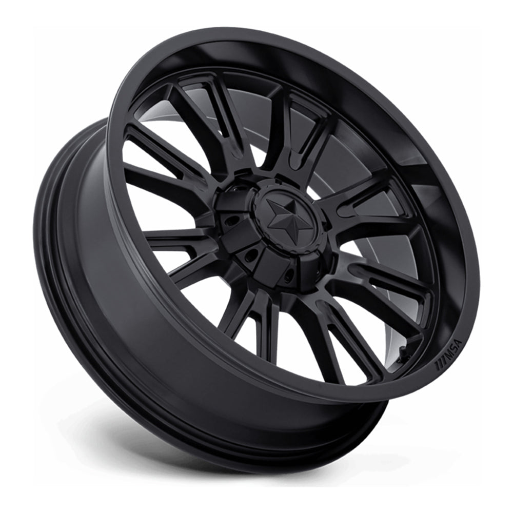 MSA Thunderlips (M51) UTV wheel in matte black, side angle showing the barrel and lip