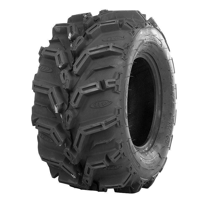 Angled view of the ITP Mud Lite XTR extreme duty 6-ply radial rear tire designed for ATV and UTV applications.