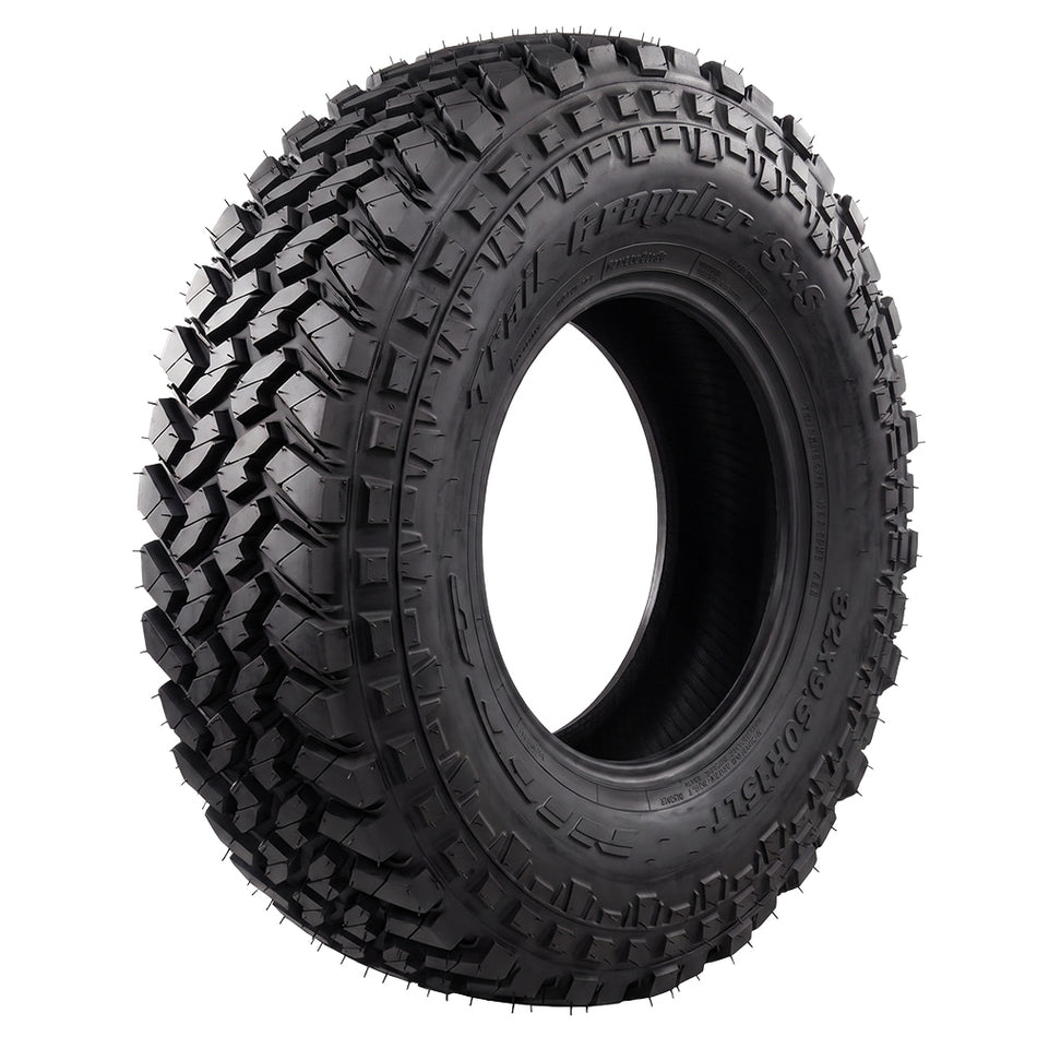 Angled high quality image of the Nitto Trail Grappler SXS 33x9.50R15LT Off-Road Tire for Side-by-Sides and UTV, featuring automotive grade segmented mold light truck steel belted radial construction, and offered with free shipping, part # N207-970.