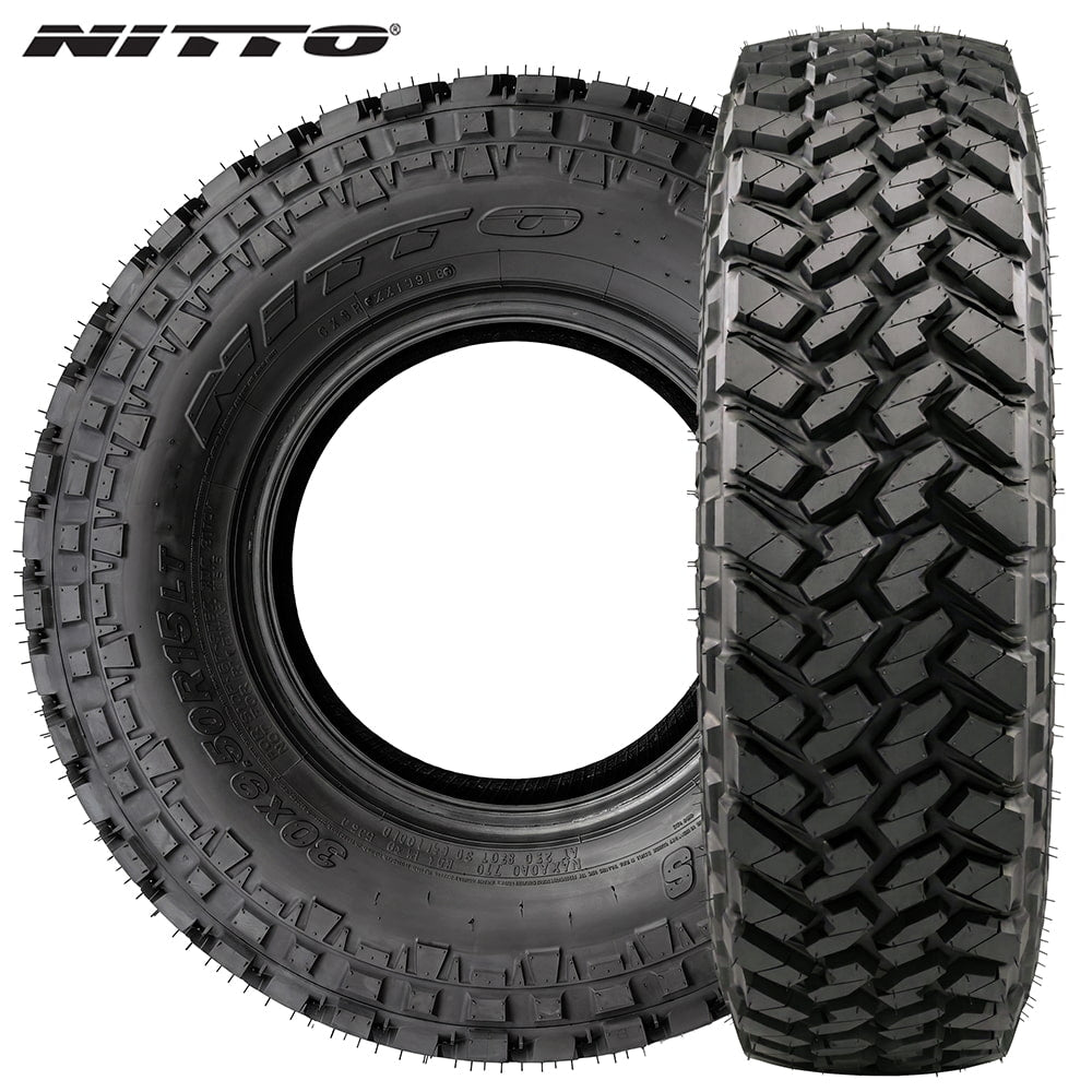 Main product image showing two different view of the Nitto Trail Grappler SXS steel belted radial lineup of UTV and SXS tires, made with premium long lasting and smooth riding segmented mold construction and high traction all-terrain lug pattern.
