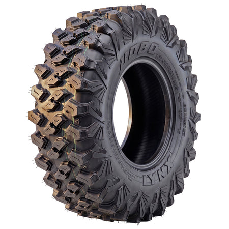 Angled view of the high performance 8-ply 32x10r15 radial OBOR LYNX tire, designed as a high traction loose terrain all-around UTV and SXS tire, with long-wearing, tough construction and offered with fast and free shipping.