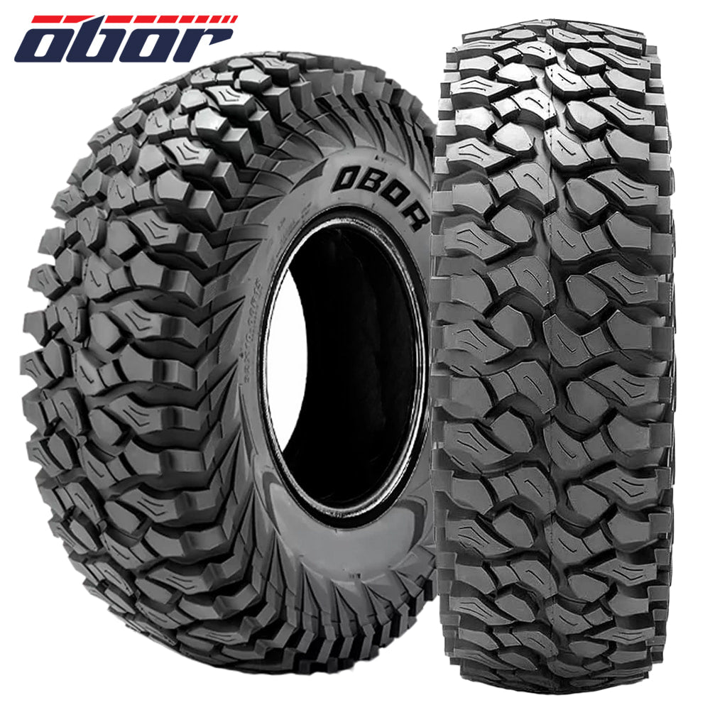 Main listing photo of the high performance Obor RocScraper 8-ply nylon radial rock tire for UTVs and SXSs, available in 15" rim sizes in standard or competition sticky compound, sold by Ride or Die Tire.