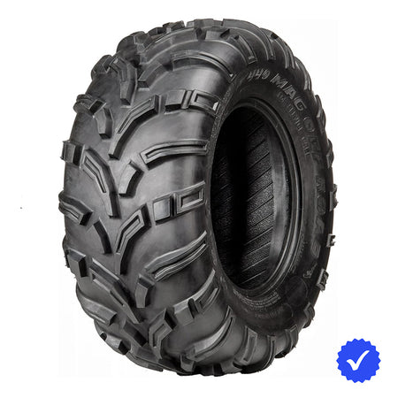 Angled view of the OTR 440 MAG AT and Mud Terrain tire for powersports, utv, atv, and sxs applications, designed with heavy duty 6-ply construction and available in 12" wheel sizes and offered with free shipping.