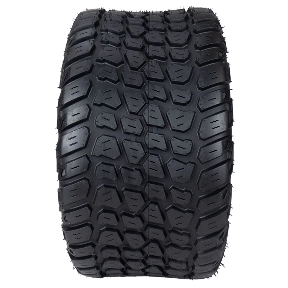 Tread pattern and lug design view of the OTR Grassmaster XT line of higher traction lawn, turf, ztr, stand up mower tire with 4-ply bias construction.