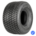 Angled view of the popular OEM style lawn and turf tire for ZTR and light duty tractors, the OTR Grass Master classis "s-style" tread block pattern, designed to be yard friendly and minimize damage while providing good traction, tubeless bias-ply design, and offered with free shipping on all of the available sizes.