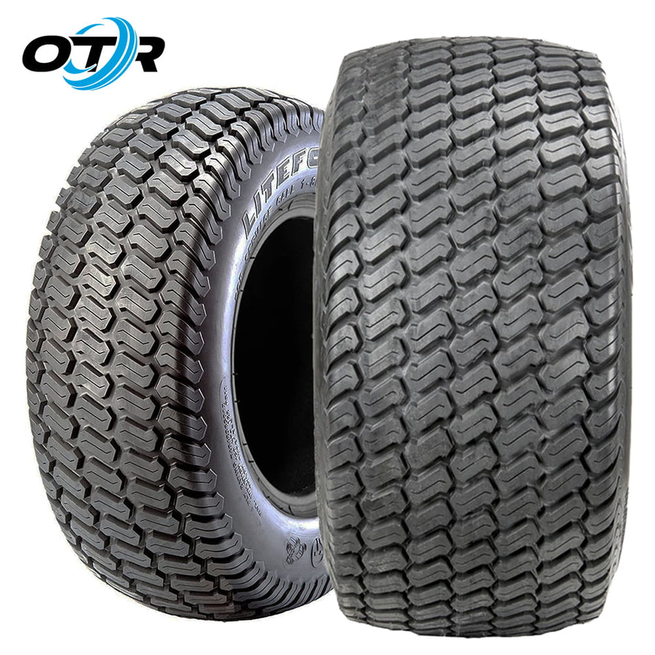 Main product listing photo of the OTR Litefoot lawn and turf tire, available in 4-ply or 6-ply bias construction, with standard or tire liner models available.