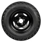 Full sidewall view of the OTR 350 Mag NDX lineup of heavy duty RTV and Utility tire and wheel assemblies, available in 25x10-14 and 26x9-14 sizes with 4-bolt and 5-bolt lug patterns, featuring a speed rating up to 62 mph and a high 1,100 pound load rating.