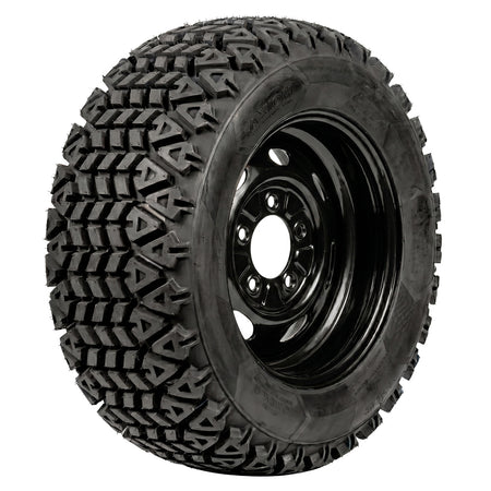 Angled view of the highly durable and great value OTR 350 Mag NDX airless utility tire in 5x4.5 bolt pattern, offered in 25" and 26" tall sizes, designed to eliminate the headaches and downtime of damaged tires on UTVs, SXSs, and utility equipment, all sizes offered with fast and free shipping.