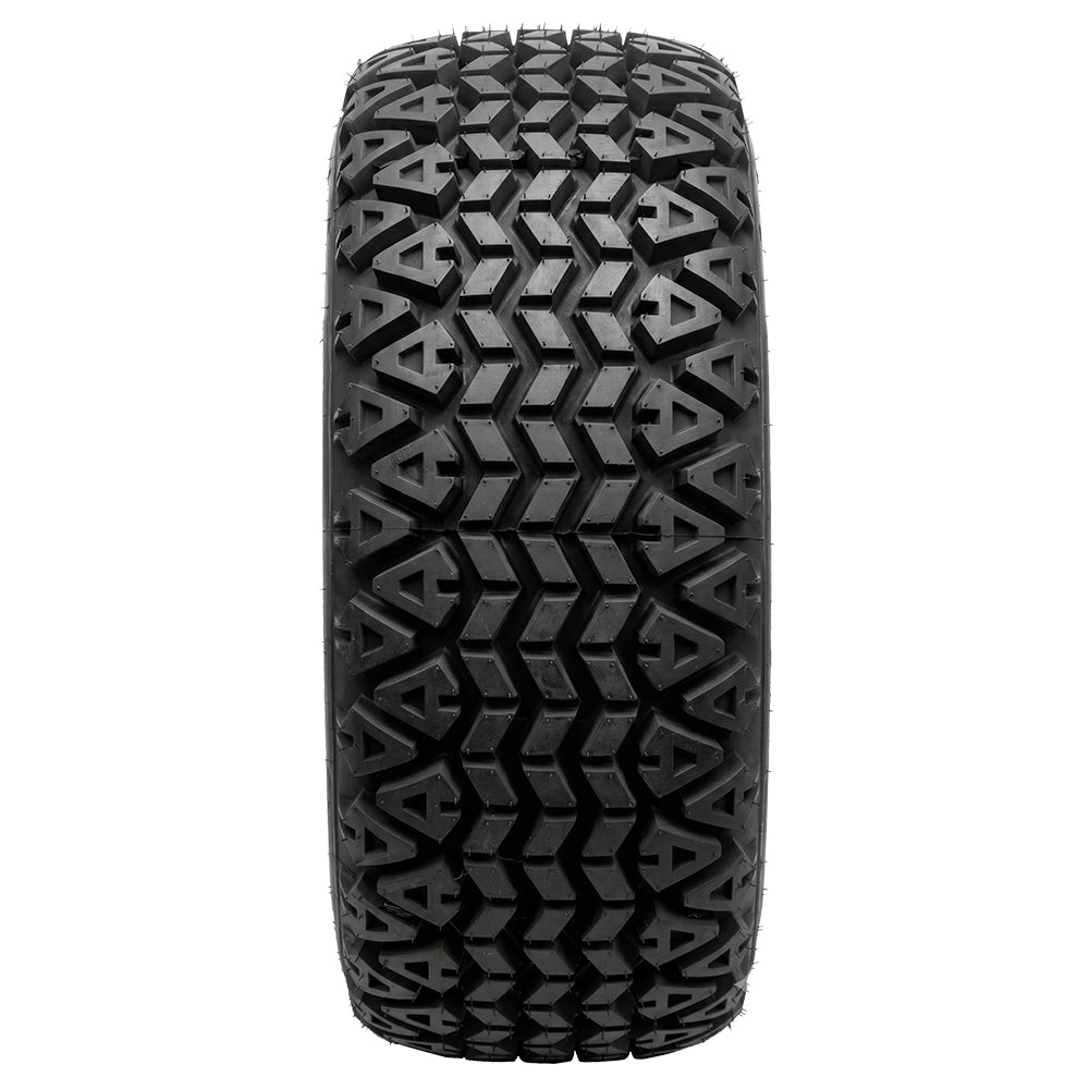 Full tread pattern view of the OTR 350 Mag NDX lineup of heavy duty UTV and Utility tire and wheel assemblies, available in 25x10-14 and 26x9-14 sizes with 4-bolt and 5-bolt lug patterns.