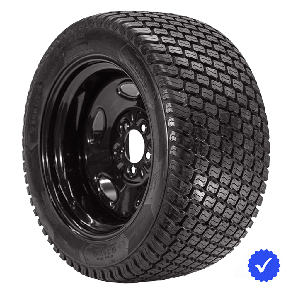 Angled view of the highly efficient and great value OTR Grass Master NDX airless tire, offered in 24" and 26" tall sizes, designed to eliminate the headaches and downtime of damaged tires on lawn mowers, ztr, and utility equipment, all sizes offered with fast and free shipping.