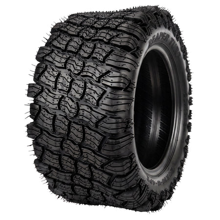 Angled view of the OTR Reaper Turf ZTR, lawn and garden tire, designed as an OEM and aftermarket replacement tire, offering better traction and rugged 4-ply bias construction, available for 8", 10", and 12" rim sizes, all with fast and free shipping from Ride or Die Tire.