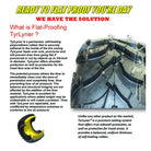 Promotional and feature photo explaining the benefits of OTR Tire's self-healing polyurethane rubber for lawn and turf tires that help seal leaks and prevent loss of tire pressure.