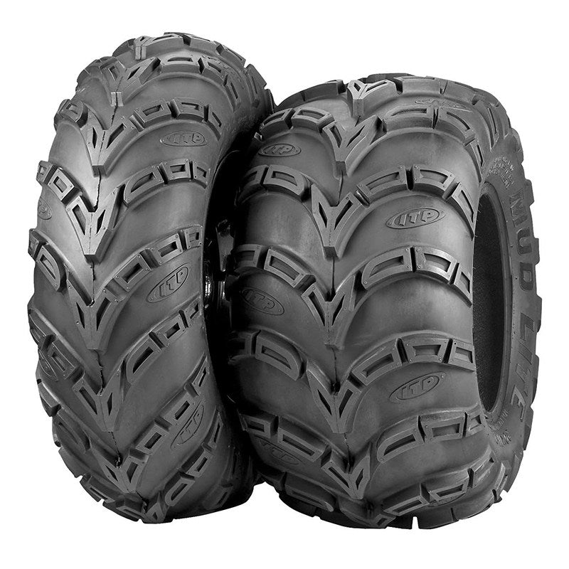 Front and rear ITP Mud Lite Sport ST tire, 6-ply design, for ATV and Quad applications.