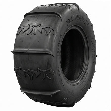 Angled view of the 30x11-14 Pro Armor paddle and sand rear tire, featuring 8-paddle design, and 8-ply bias construction, all sizes offered with fast and free shipping.