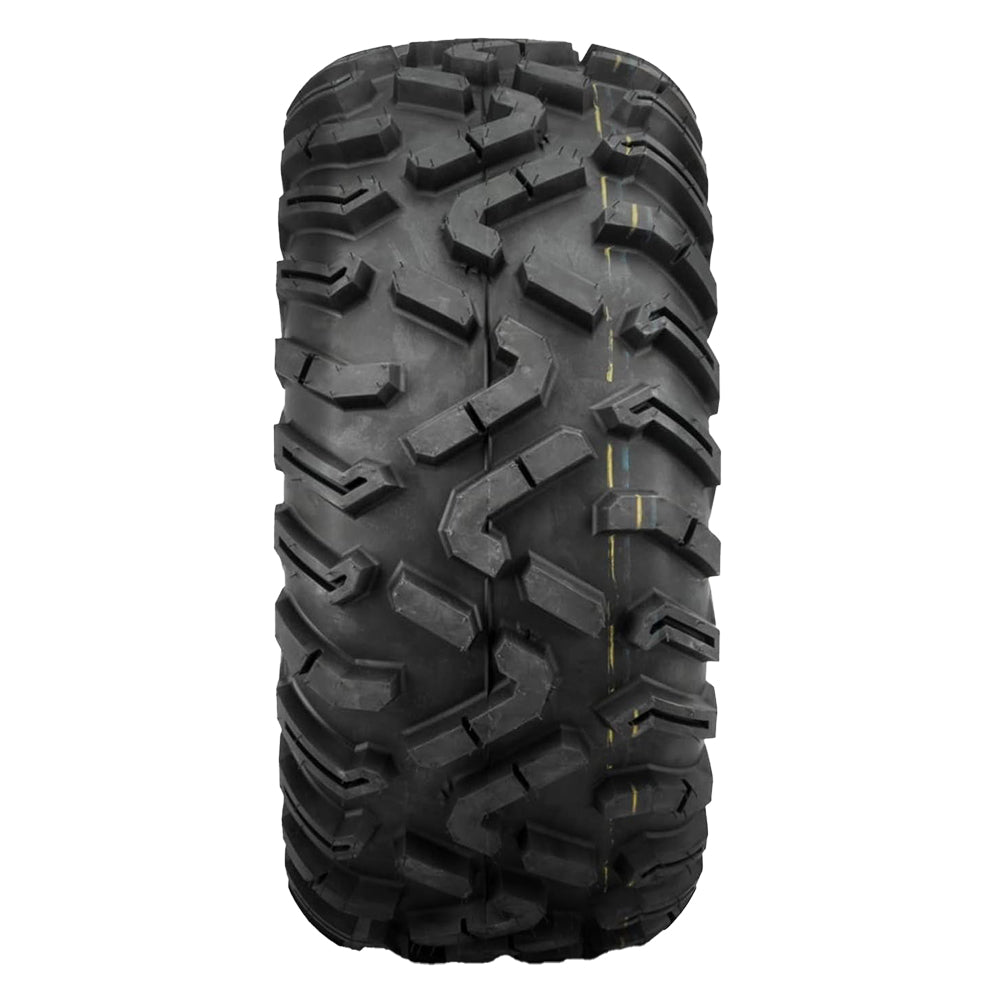 Full tread pattern view of the QBT454 Quadboss 6-ply Radial UTV and SXS tire, showcasing the high traction opposed and angled tread bars similar to the classic Maxxis Bighorn tread style, built with rugged 6-ply construciton and strong sidewall, offered in 12" and 14" rim sizes.