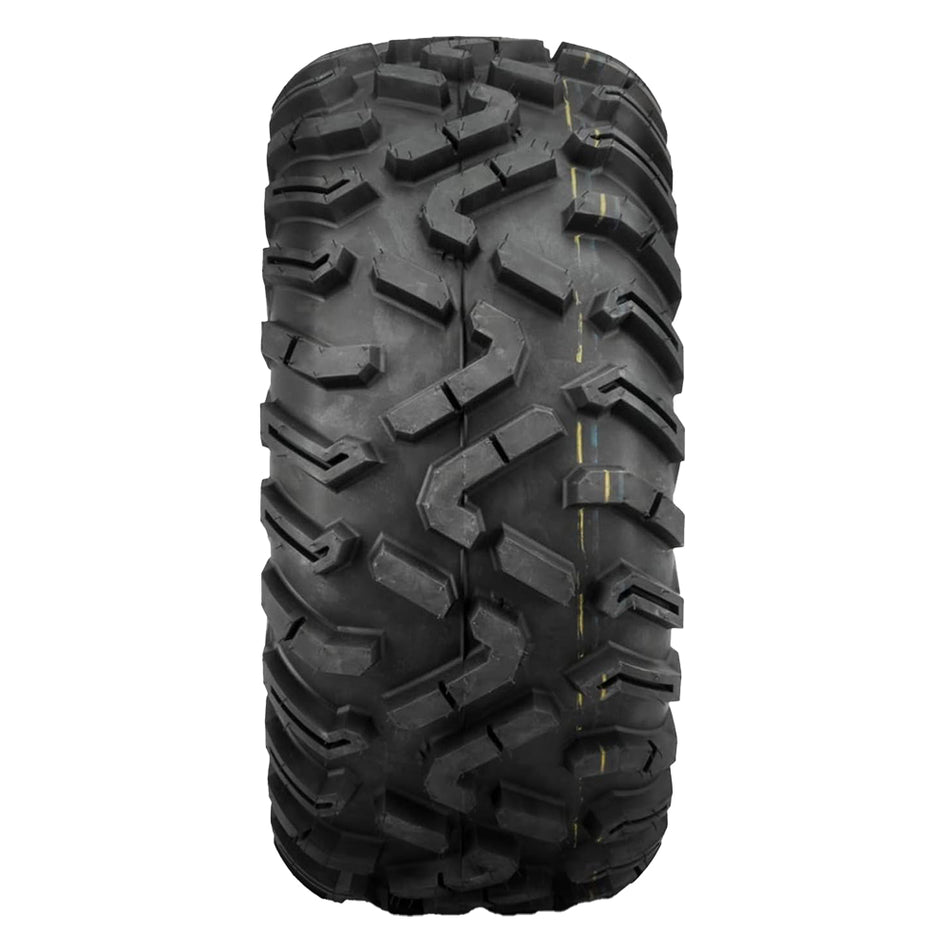 Full tread pattern view of the QBT454 Quadboss 6-ply Radial UTV and SXS tire, showcasing the high traction opposed and angled tread bars similar to the classic Maxxis Bighorn tread style, built with rugged 6-ply construciton and strong sidewall, offered in 12" and 14" rim sizes.