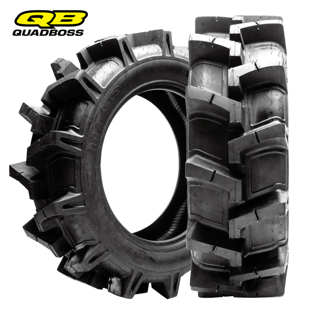 Main listing photo of the QuadBoss QBT680 deep agricultural tractor lug UTV and SXS tires in tall sizes, built with 6-ply Bias construction and featuring deep 1-3/4" lugs, offered with free shipping by Ride or Die Tire.