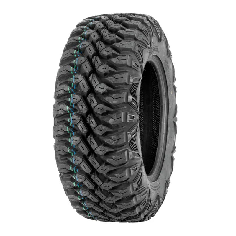 Angled view of the Quadboss 27x9R14 front UTV radial tire for sale.