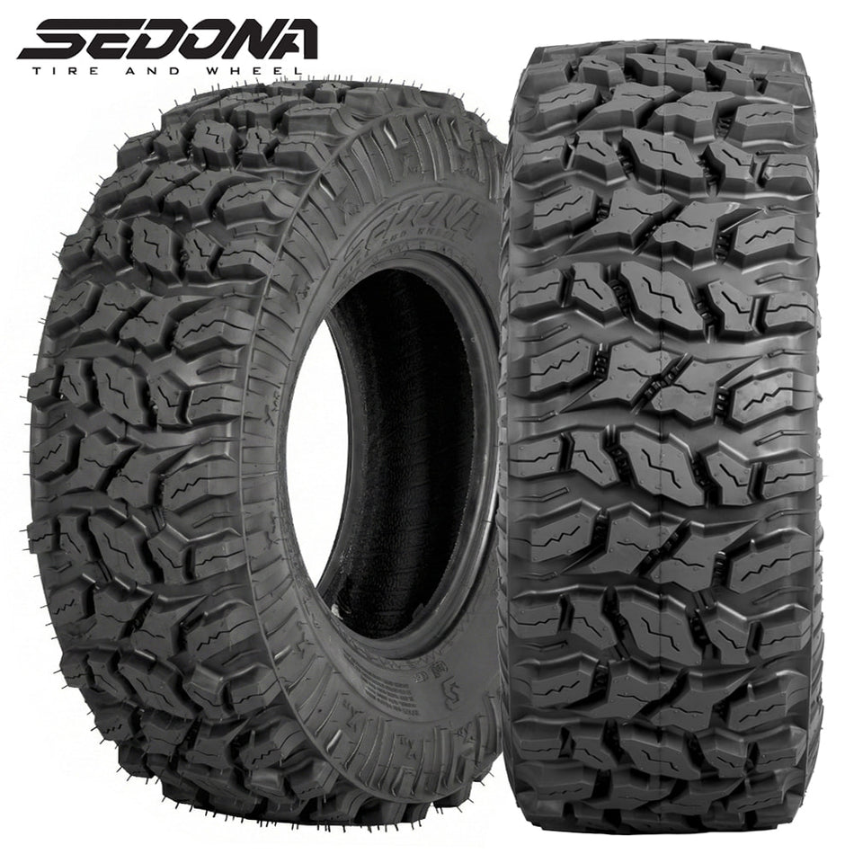 Main product listing photo of the popular Sedona Coyote all terrain tire model for ATV and UTV applications, available in 6-ply and 8-ply construction, as well as bias or radial, a top quality affordable high value sxs tire, offered for sale by Sedona authorized dealer Ride or Die Tire.