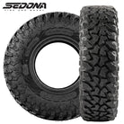 Main product listing photo for the all new high performance hybrid all-terrain Sedona Ridge RIPR tire, designed for high horsepower UTV and SXS machines, built with rugged 8-ply durability and radial carcass for smooth and comfortable ride, featuring an effective and long lasting tread pattern and available in a wide variety of sizes, offered for sale by Ride or Die Tire.