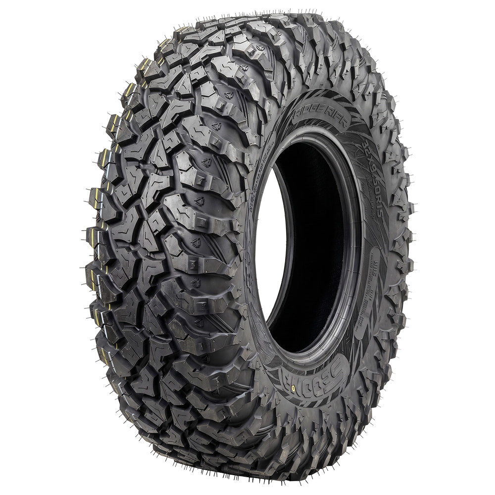 High definition angled view of the brand new 8-ply nylon radial Sedona Ridge RIPR tire, made with a high performance hybrid all-terrain tread pattern for excellent performance and control on a wide variety of surfaces including rocks, trails, hardpack, and ruts, offered in many popular sizes and including fast and free shipping.