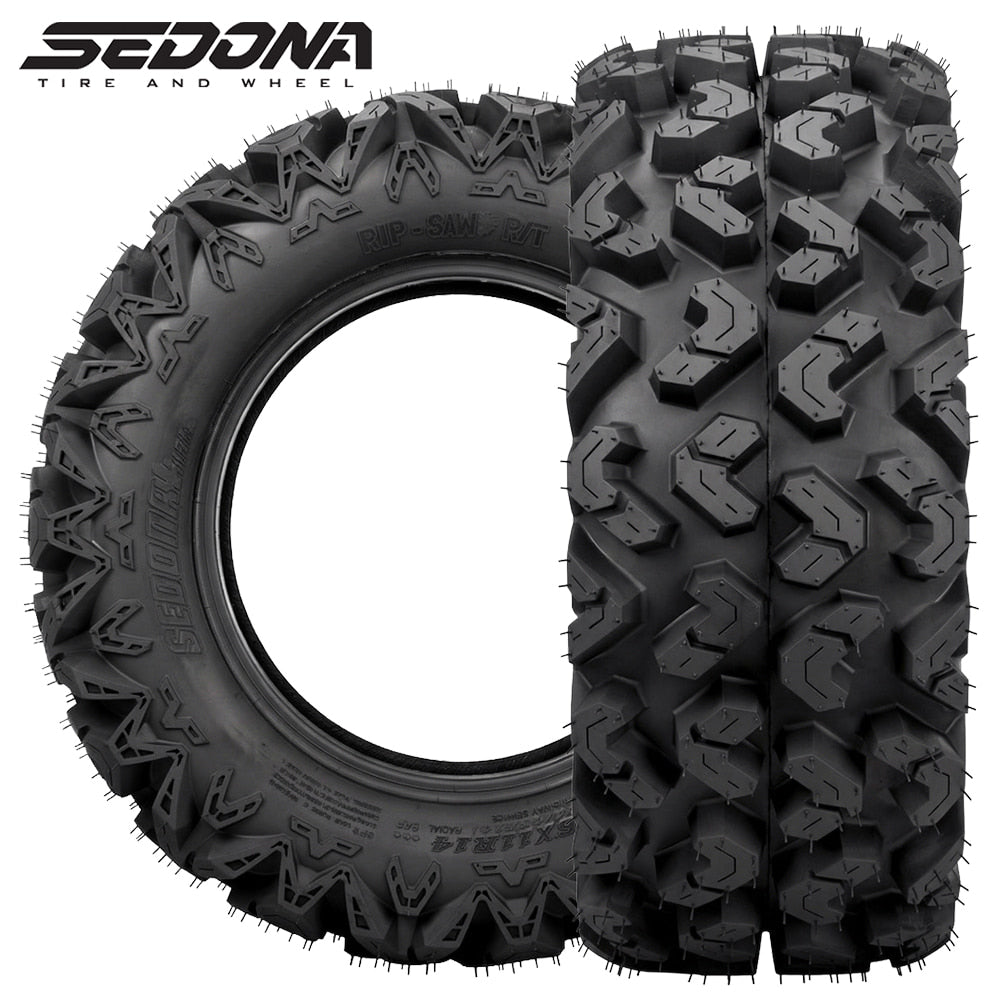 Main product image view of the rugged and dependable 6 or 8-ply radial Sedona Rip Saw R/T tire, designed with a high traction tread pattern and available in most popular sizes, offered for sale with free shipping from Ride or Die Tire, an official Sedona® authorized dealer.
